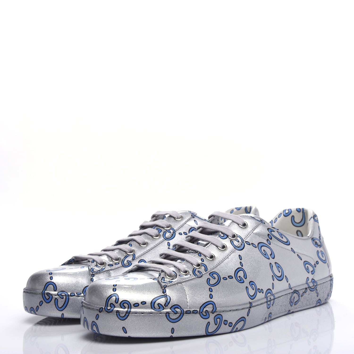 Gucci Miro Rubber Wax GucciGhost Print Mens New Ace Sneakers 10 Silver 2 of 10