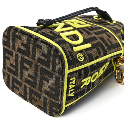 Fendi Fabric Jacquard Shiny Nappa FF 1974 Logo Threaded Edge Mini Mon Tresor Bucket Bag Tobacco Moro Giallo Fluo 12 of 12