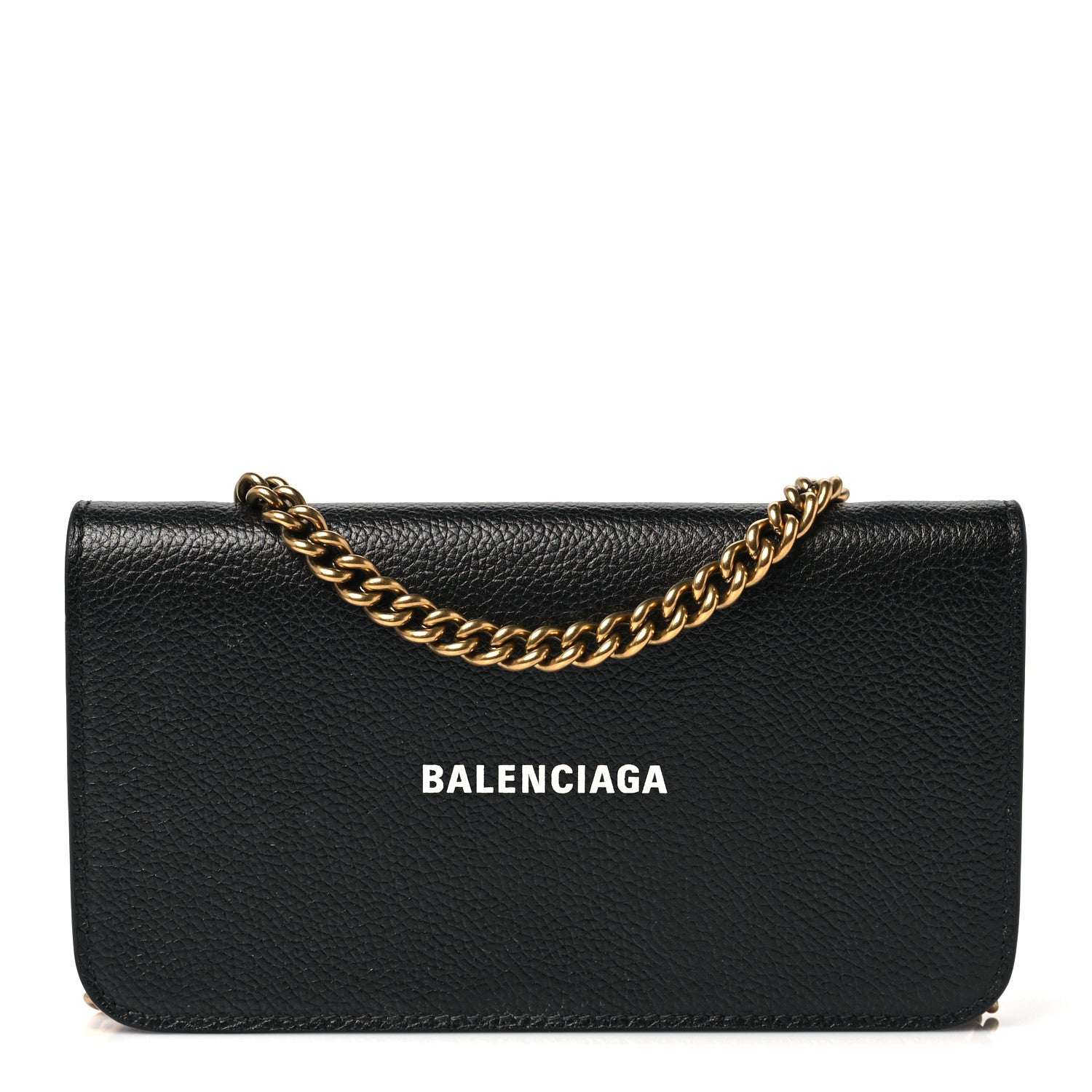 Balenciaga Grained Calfskin Logo Cash Phone Holder Wallet On Chain Black White 2 of 18