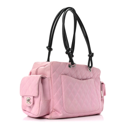 Chanel Calfskin Quilted Large Cambon Multipocket Reporter Pink Black 3 of 10