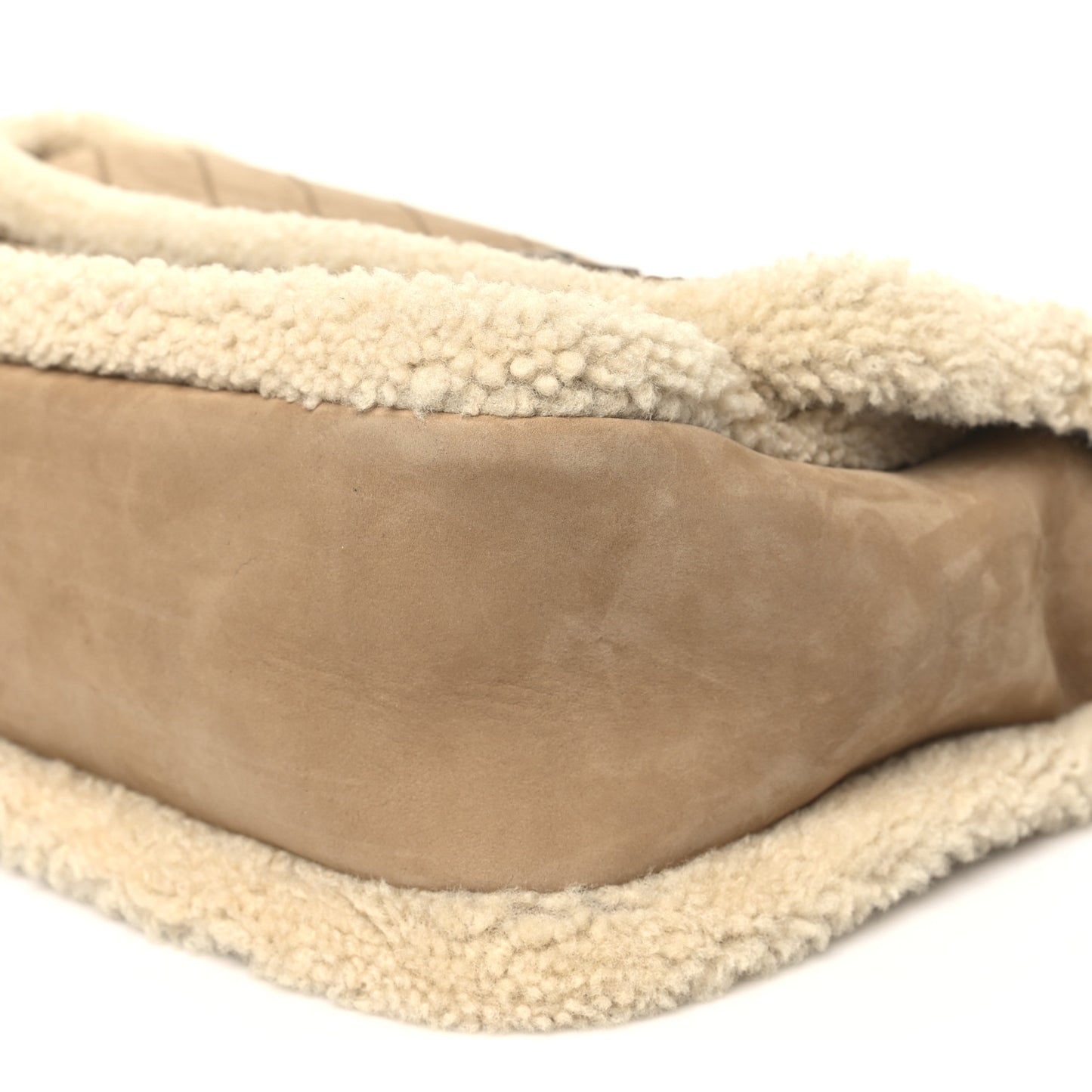 Nubuck Shearling Monogram Medium Niki Chain Satchel Ivory Natural Tan