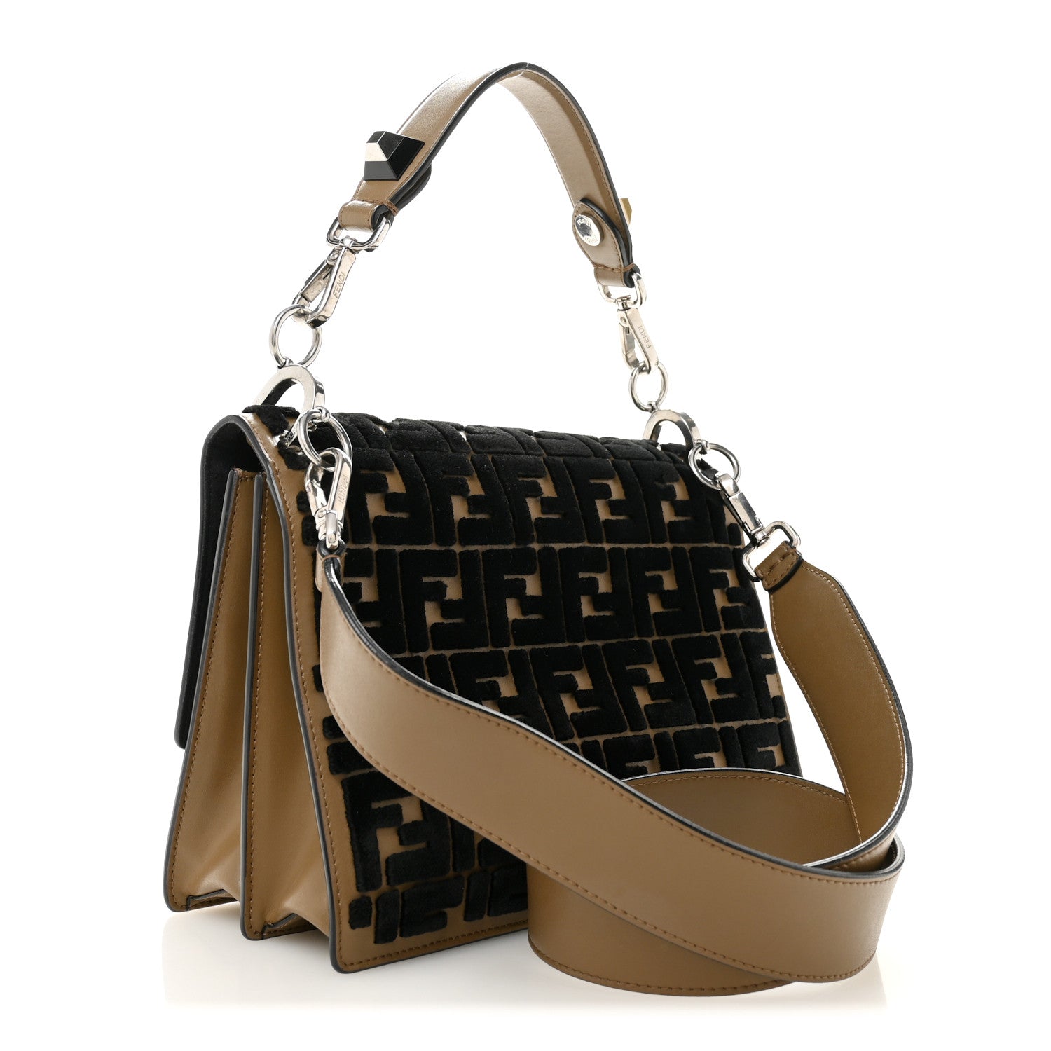 Fendi Vitello Liberty Velvet FF Reloaded Kan I Shoulder Bag Maya Black 3 of 12