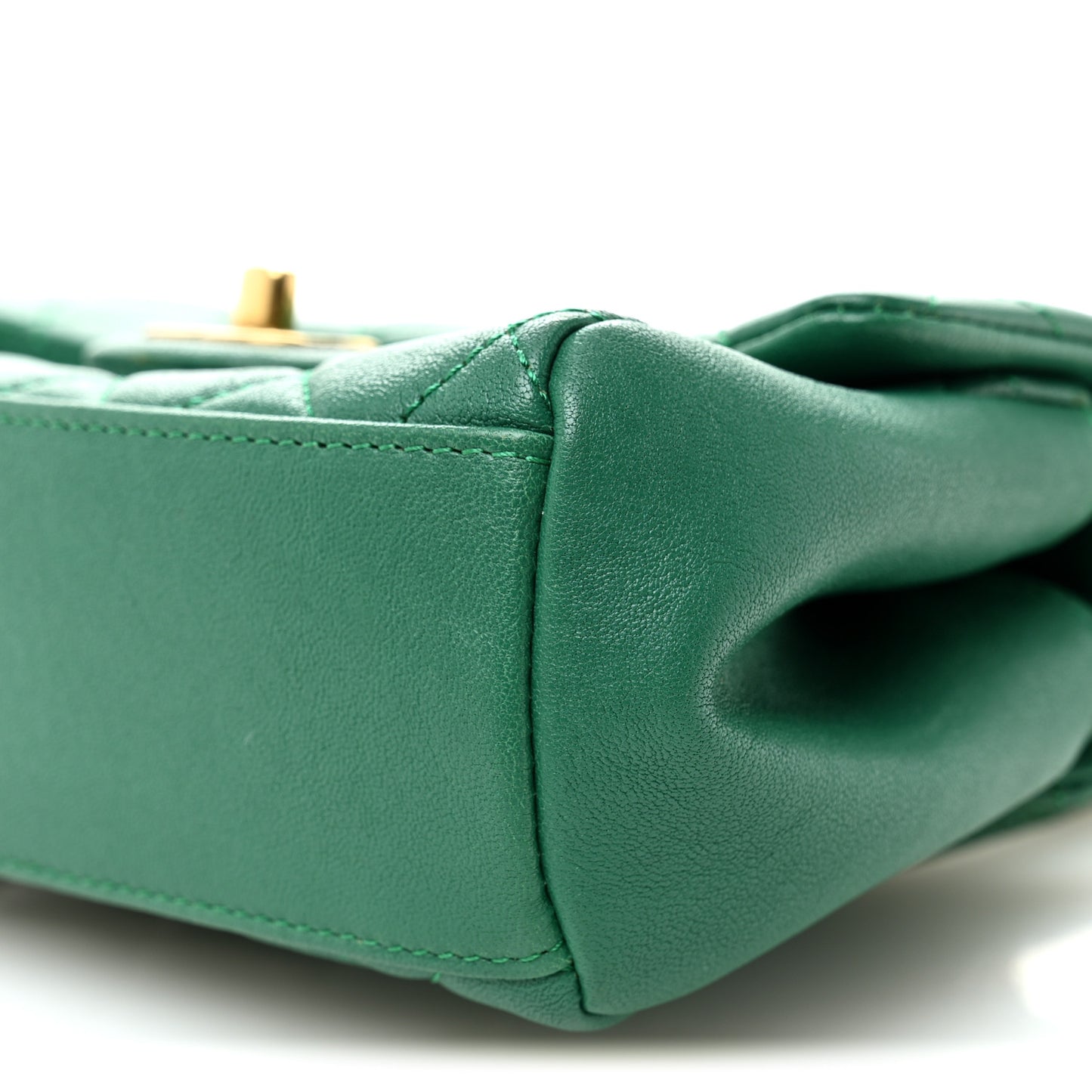 Shiny Sheepskin Quilted Mini Trapezio Flap Green