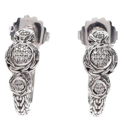 John Hardy Sterling Silver Diamond Classic Chain Circle Hoop Earrings 1 of 4