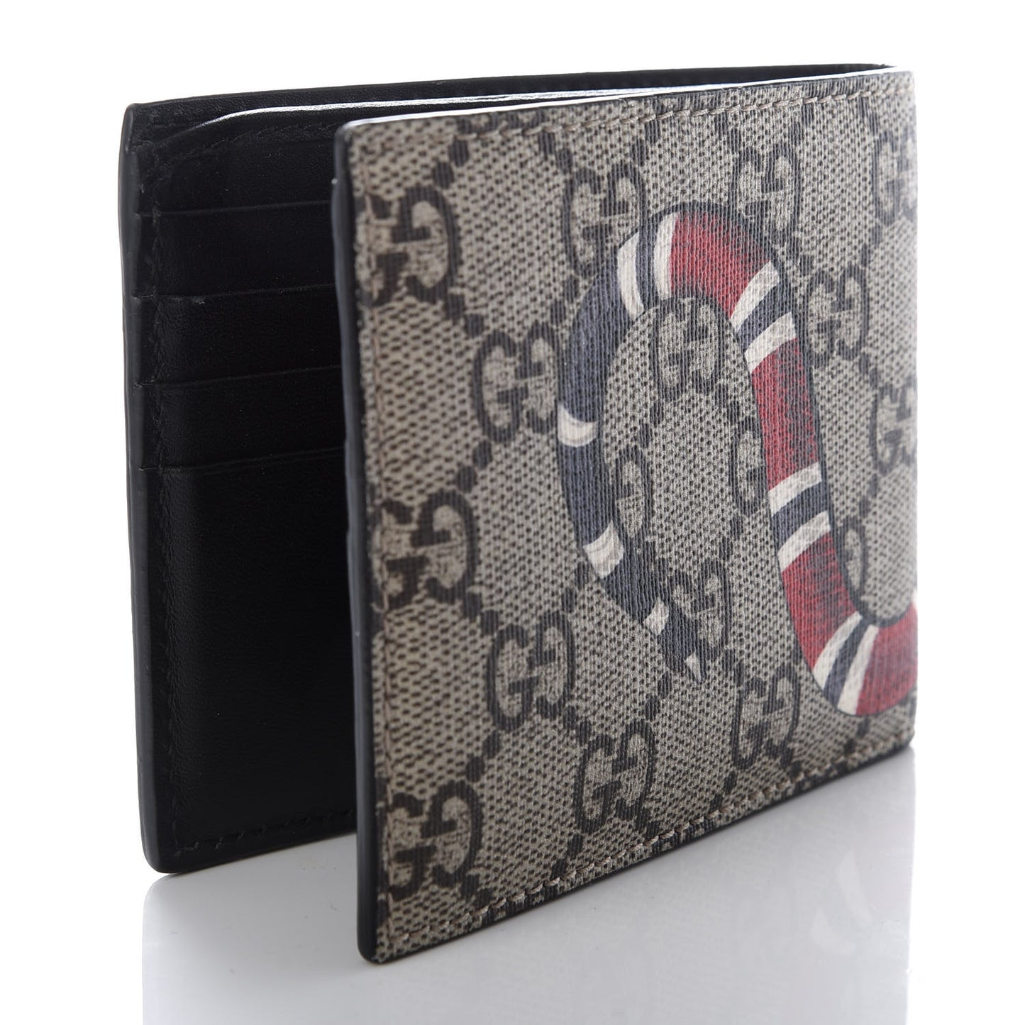 GG Supreme Monogram Selleria Calfskin Kingsnake Nice Bi-Fold Wallet Beige Ebony Multicolor Black