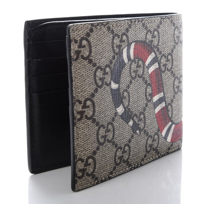 Gucci GG Supreme Monogram Selleria Calfskin Kingsnake Nice Bi-Fold Wallet Beige Ebony Multicolor Black 3 of 7