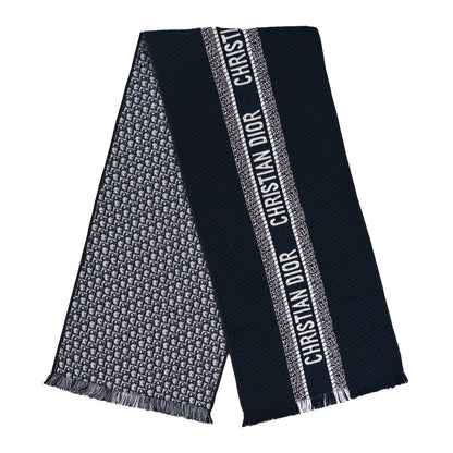 Christian Dior Wool Silk Oblique University Reversible Scarf Navy Blue 2 of 4