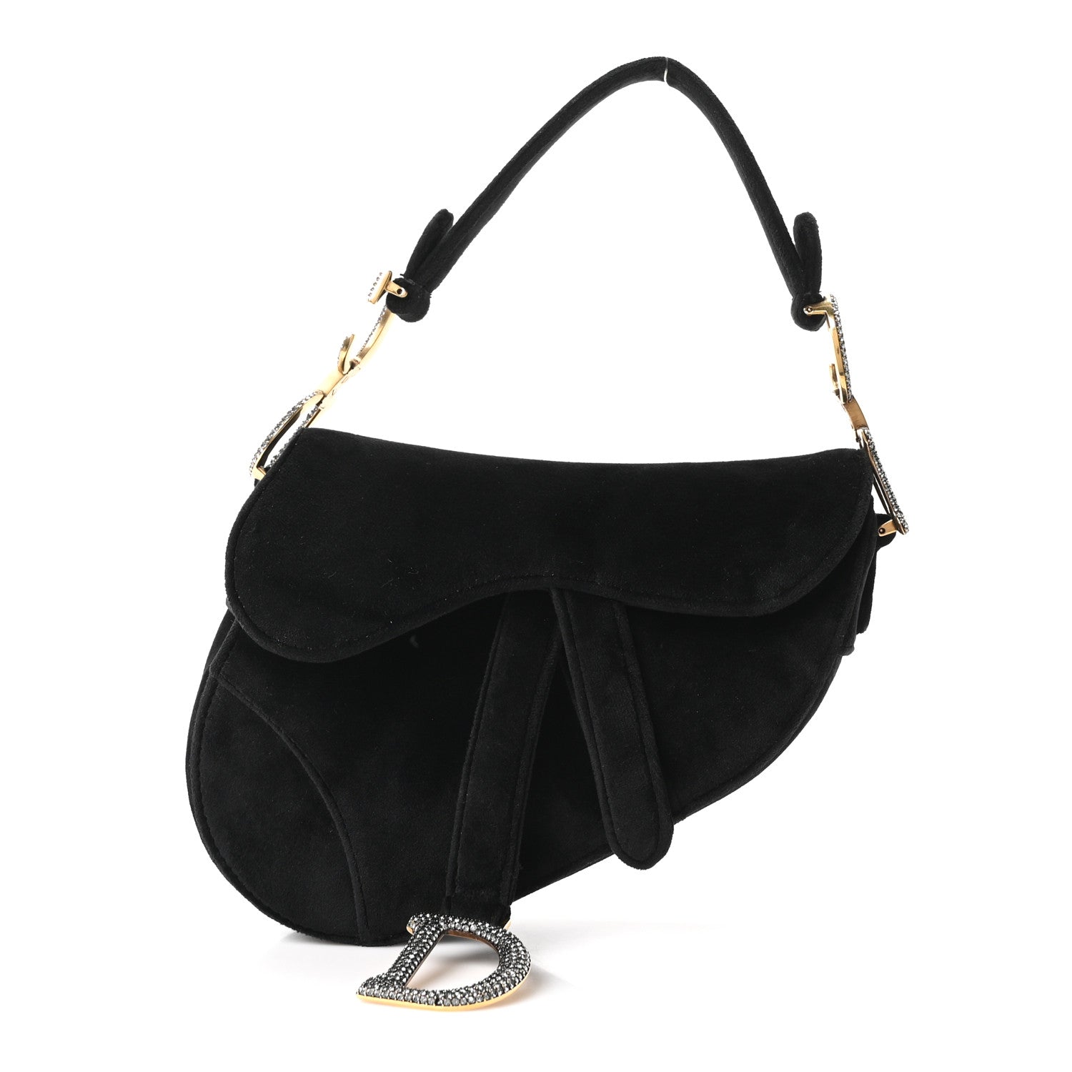 Christian Dior Velvet Crystal Mini Saddle Bag Black 1 of 10