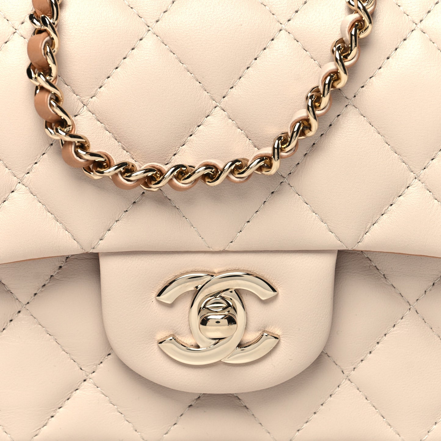 Lambskin Quilted Bi-Color Mini Top Handle Rectangular Flap Ecru Dark Beige