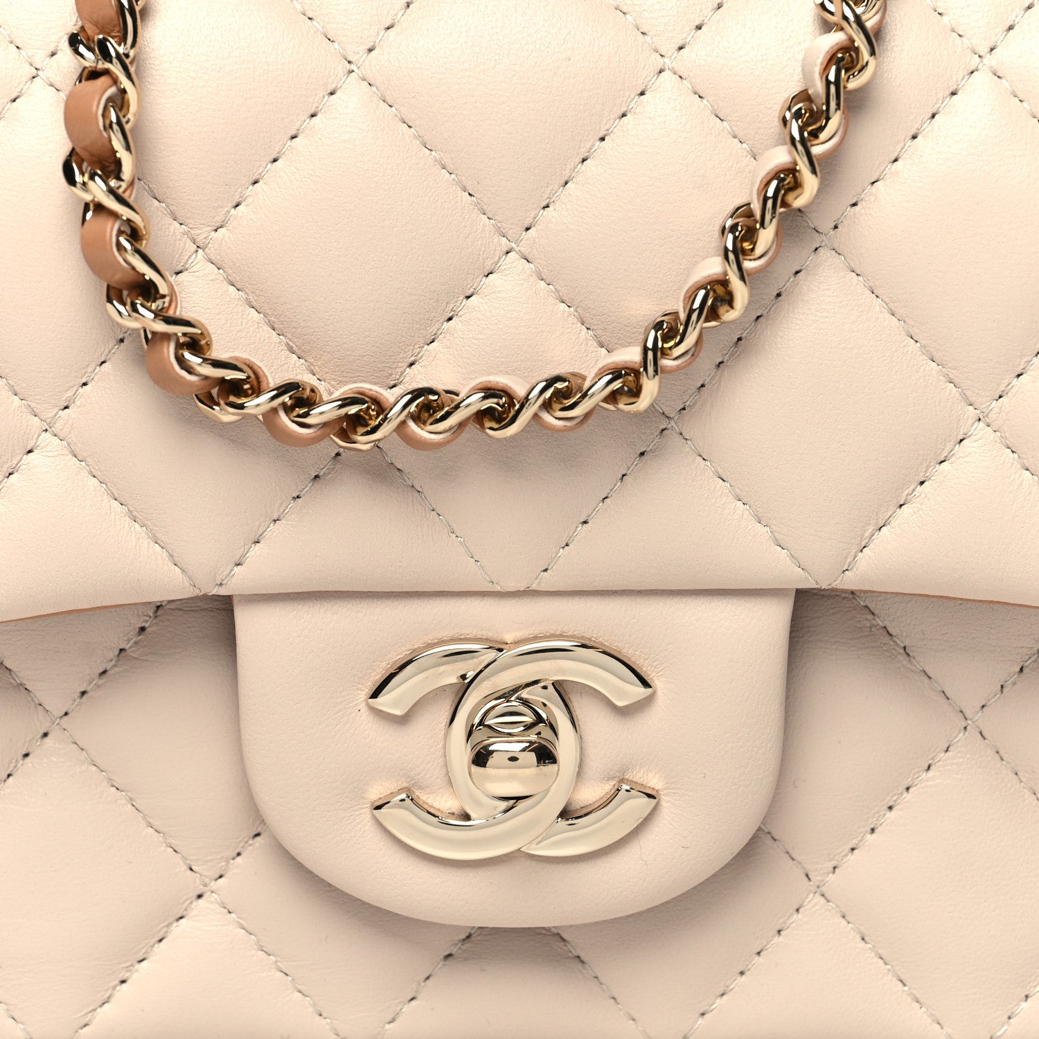 Chanel Lambskin Quilted Bi-Color Mini Top Handle Rectangular Flap Ecru Dark Beige 8 of 11