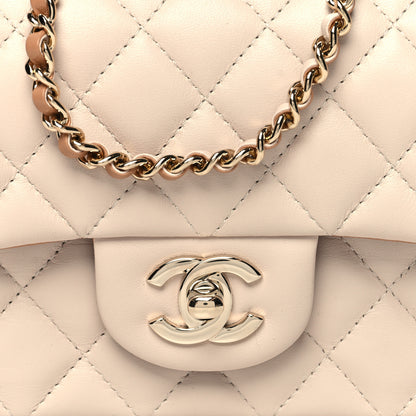 Chanel Lambskin Quilted Bi-Color Mini Top Handle Rectangular Flap Ecru Dark Beige 8 of 11