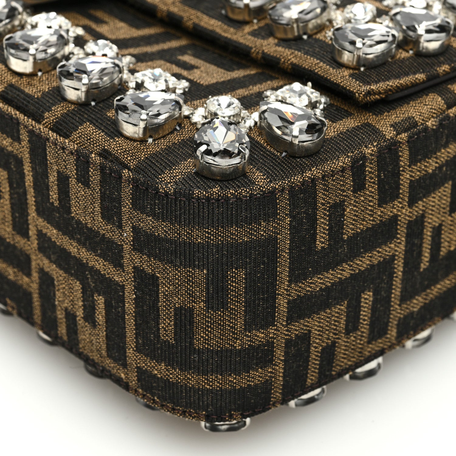 Fendi Fabric Jacquard FF 1974 Crystal Embellished Baguette Tobacco Moro Multicolor 9 of 9