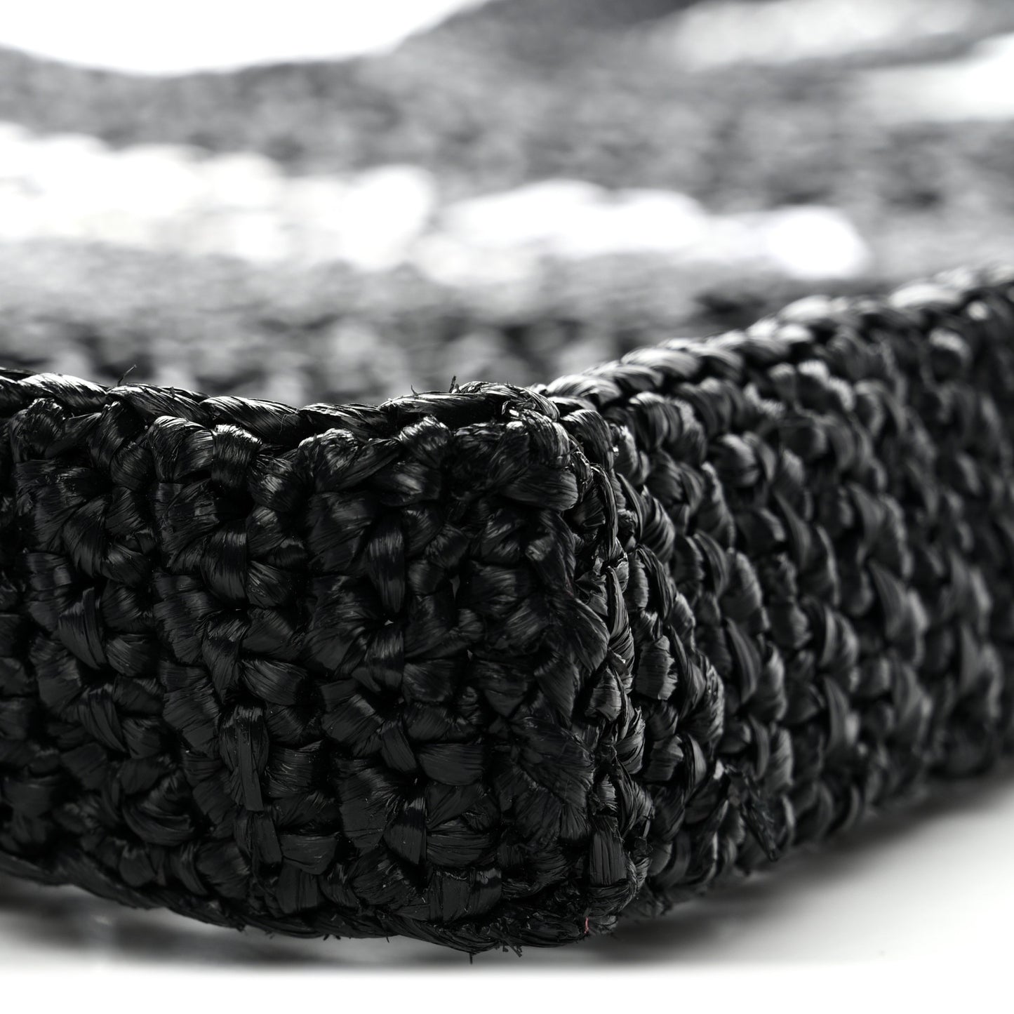 Yarn Raffia Effect Crochet Logo Embroidered Tote Bag Black