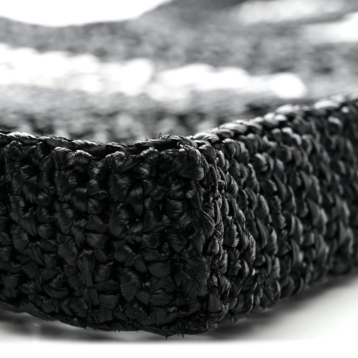 Prada Yarn Raffia Effect Crochet Logo Embroidered Tote Bag Black 10 of 10
