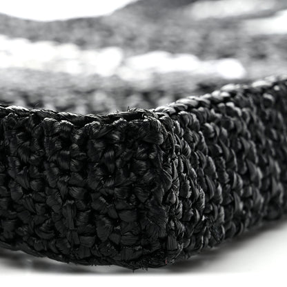 Prada Yarn Raffia Effect Crochet Logo Embroidered Tote Bag Black 10 of 10