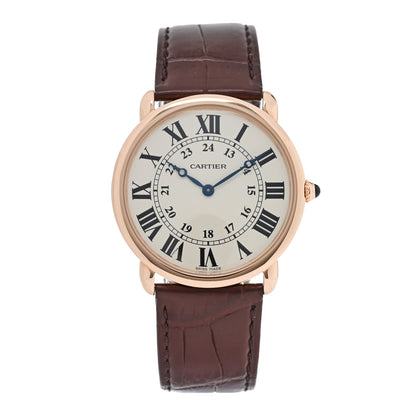 Cartier 18K Pink Gold Alligator 36mm Ronde Louis Manual Winding Watch Brown 1 of 4