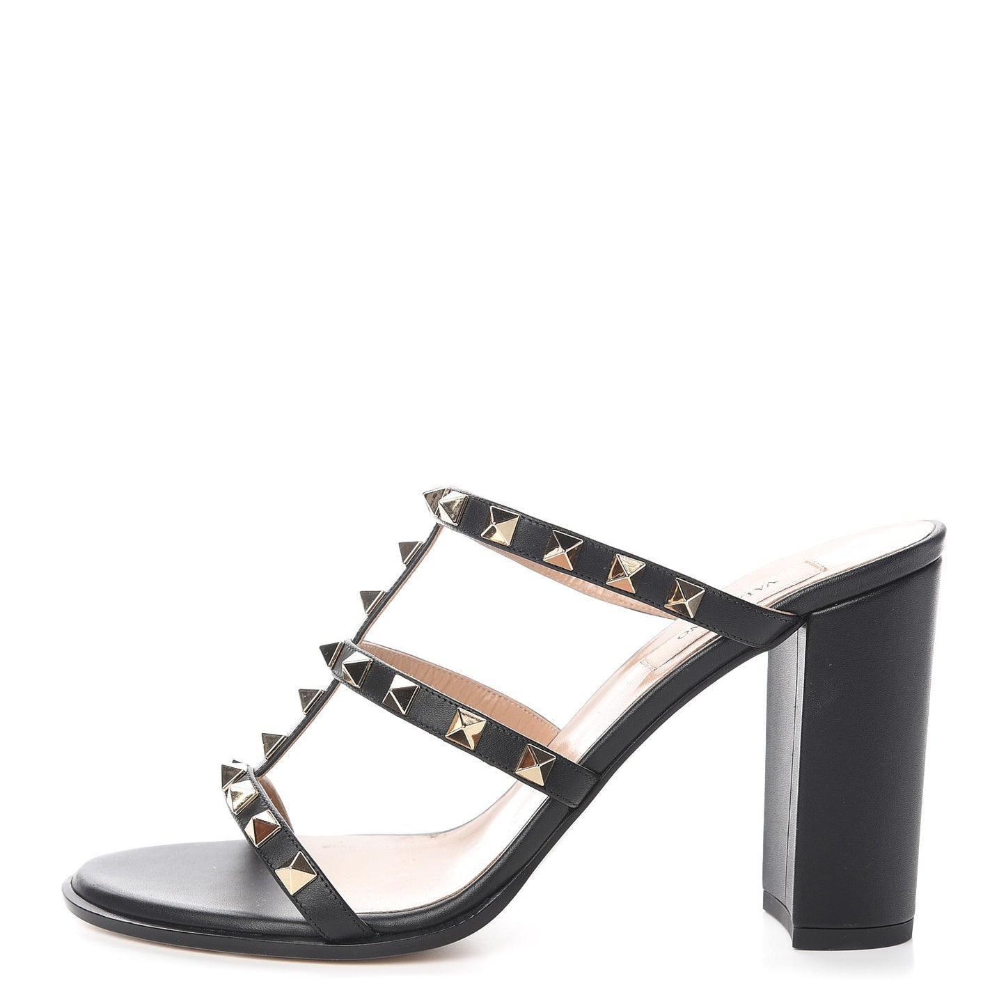 Calfskin Rockstud 90mm Caged Slide Sandals 39 Black