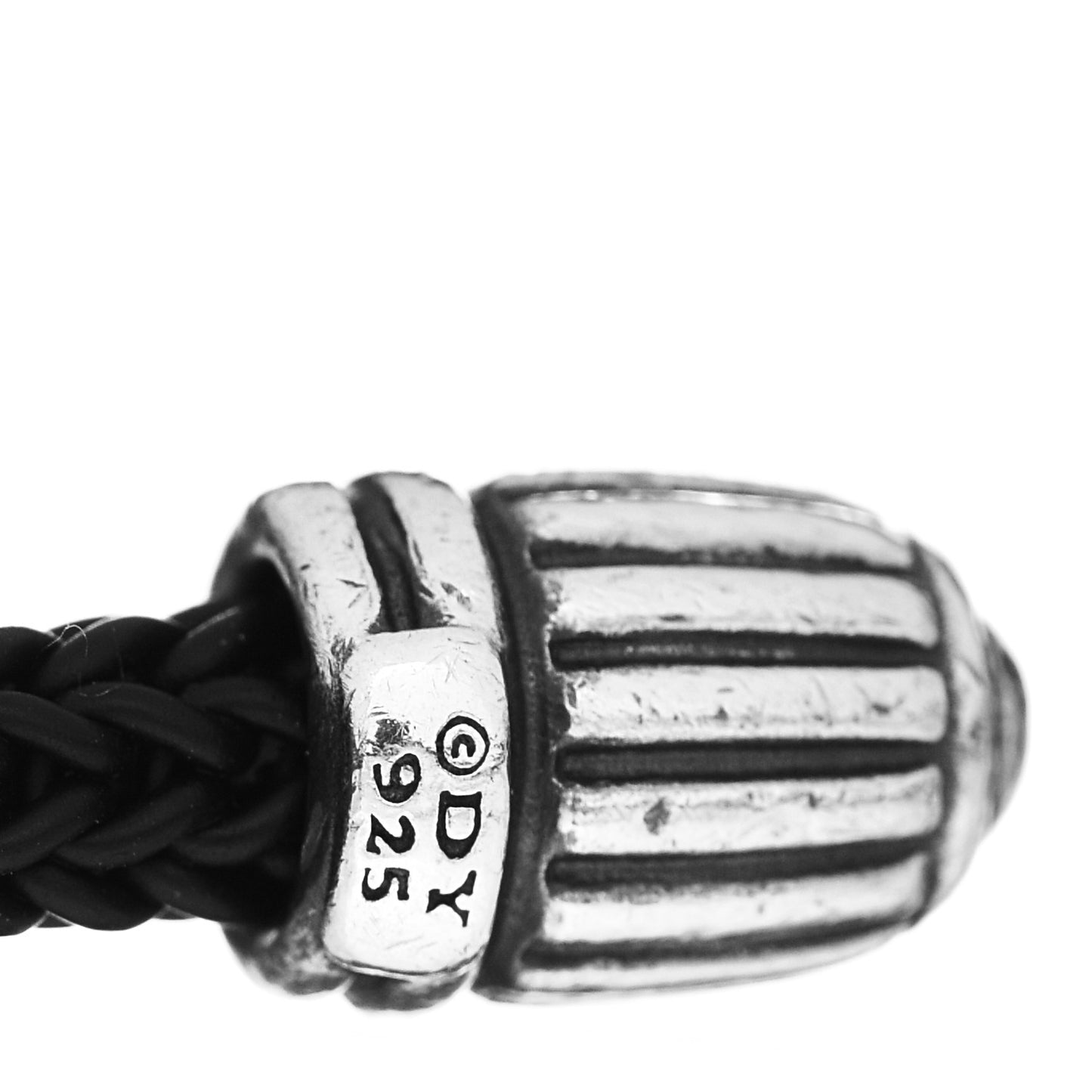 Sterling Silver Leather Braided Cuff Bracelet Black
