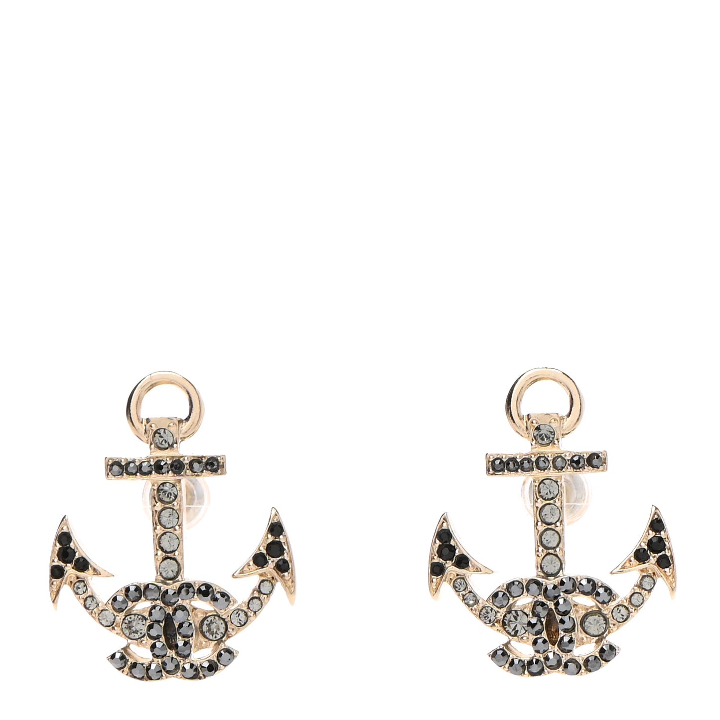 Crystal CC Anchor Earrings Gold Black