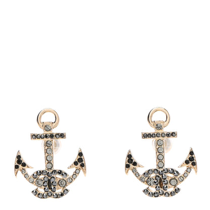Chanel Crystal CC Anchor Earrings Gold Black 1 of 4