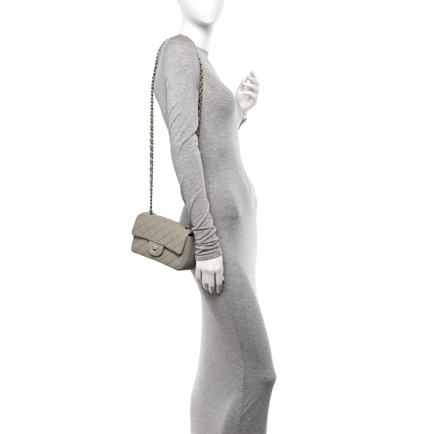 Chanel Lambskin Quilted Mini Rectangular Flap Grey 2 of 11