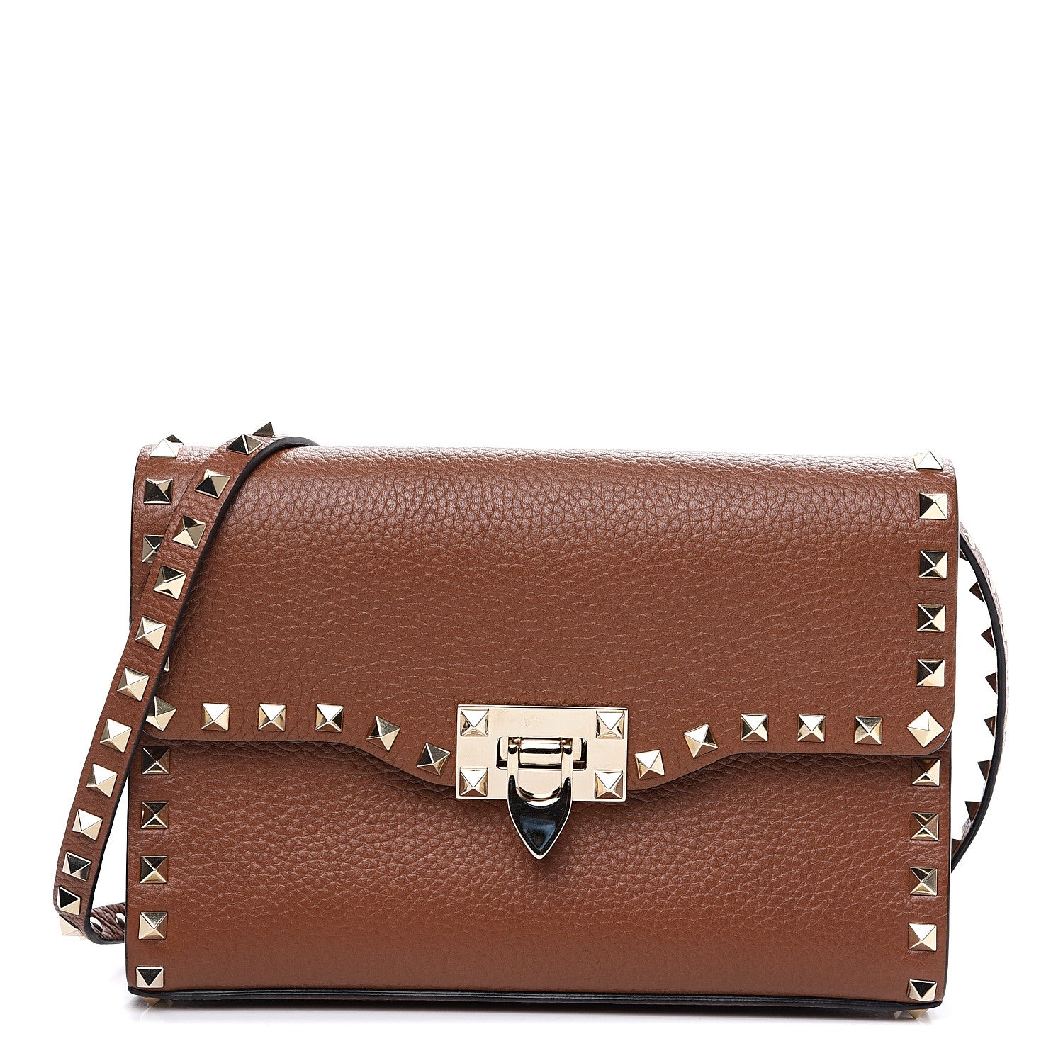 Valentino Garavani Pebbled Calfskin Medium Rockstud Flip Lock Crossbody Bag Bright Cognac 1 of 9