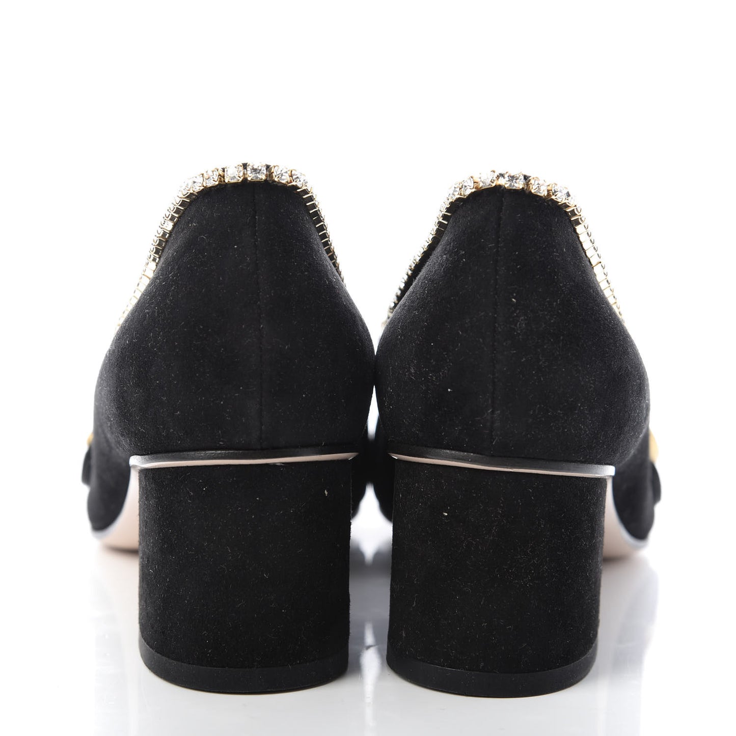 Kid Scamosciato Crystal GG Marmont Fringe 50mm Loafer Pumps 36 Black