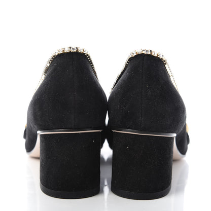 Gucci Kid Scamosciato Crystal GG Marmont Fringe 50mm Loafer Pumps 36 Black 6 of 9