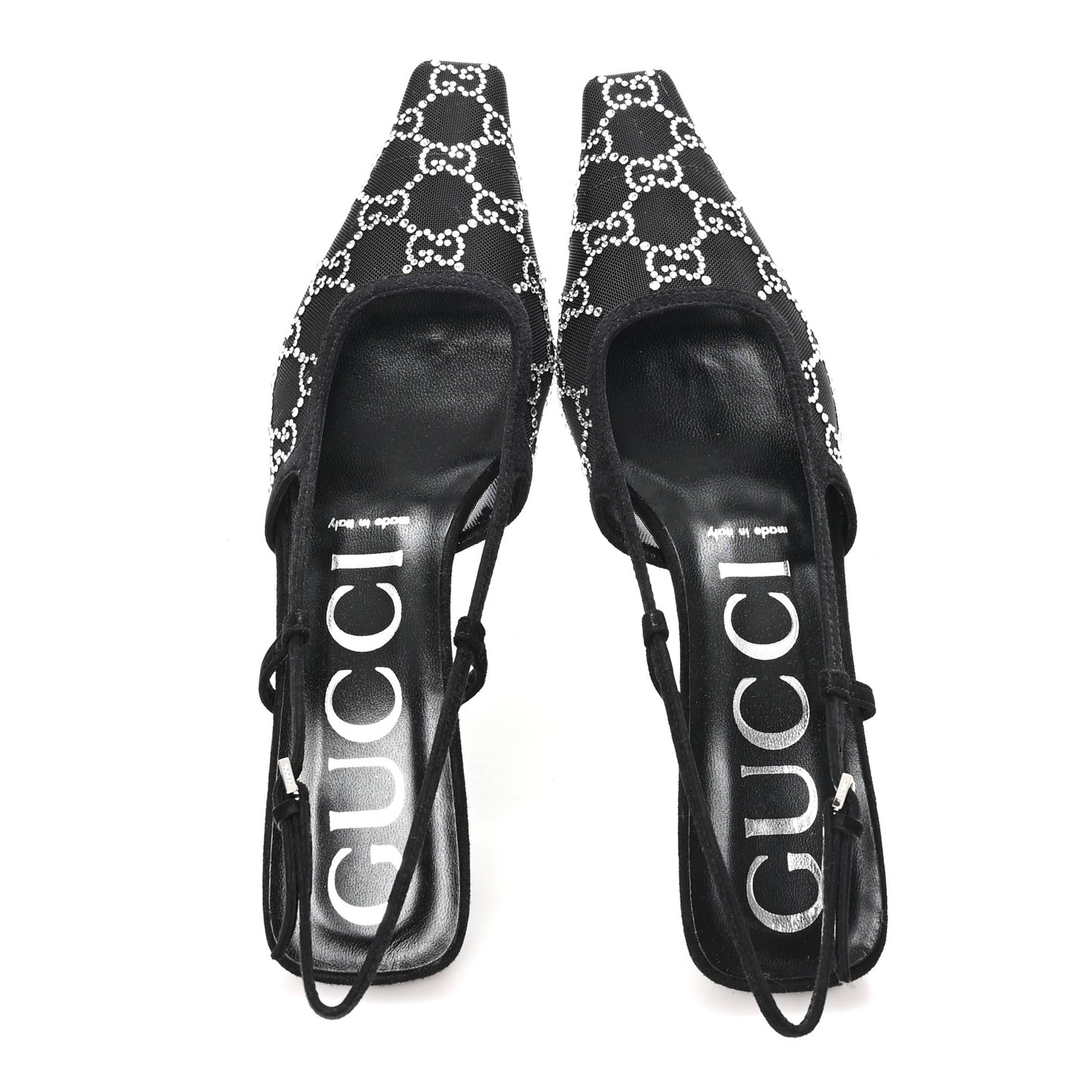 Tela Retino Kid Scamosciato Crystal GG Monogram Square G 35mm Slingback Pumps 37.5 Black