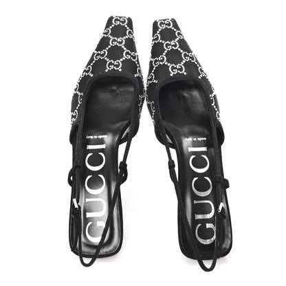 Gucci Tela Retino Kid Scamosciato Crystal GG Monogram Square G 35mm Slingback Pumps 37.5 Black 2 of 9