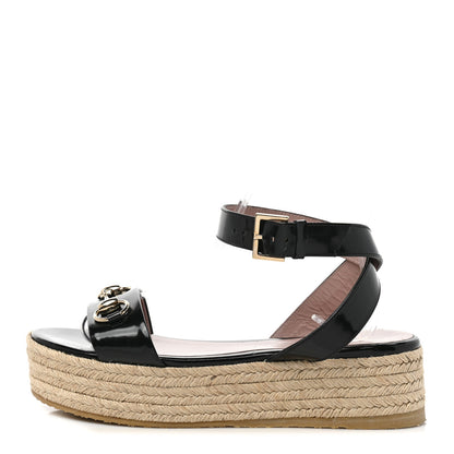 Gucci Patent Horsebit Espadrille Sandals 37 Black 1 of 9