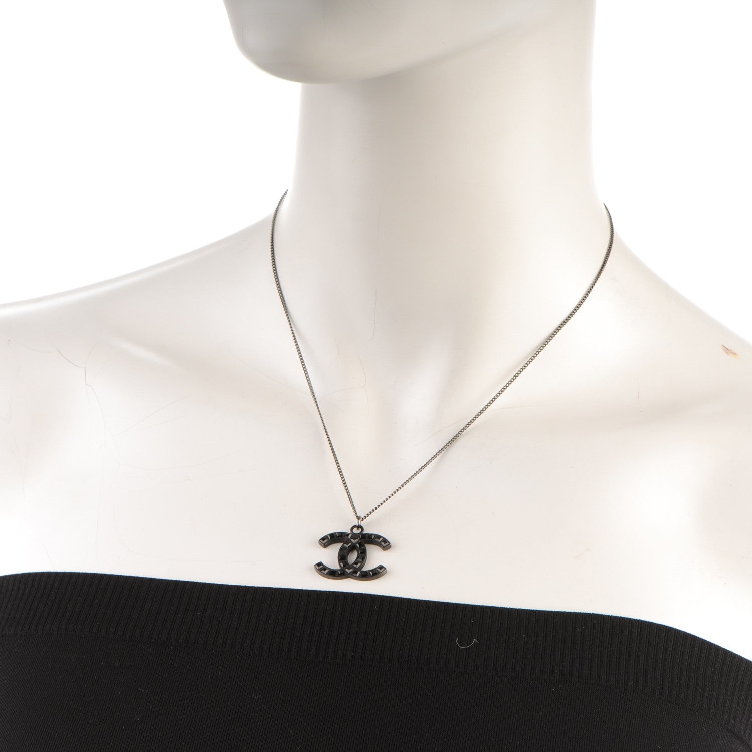 Chanel Ruthenium Baguette Crystal CC Necklace Black 2 of 4