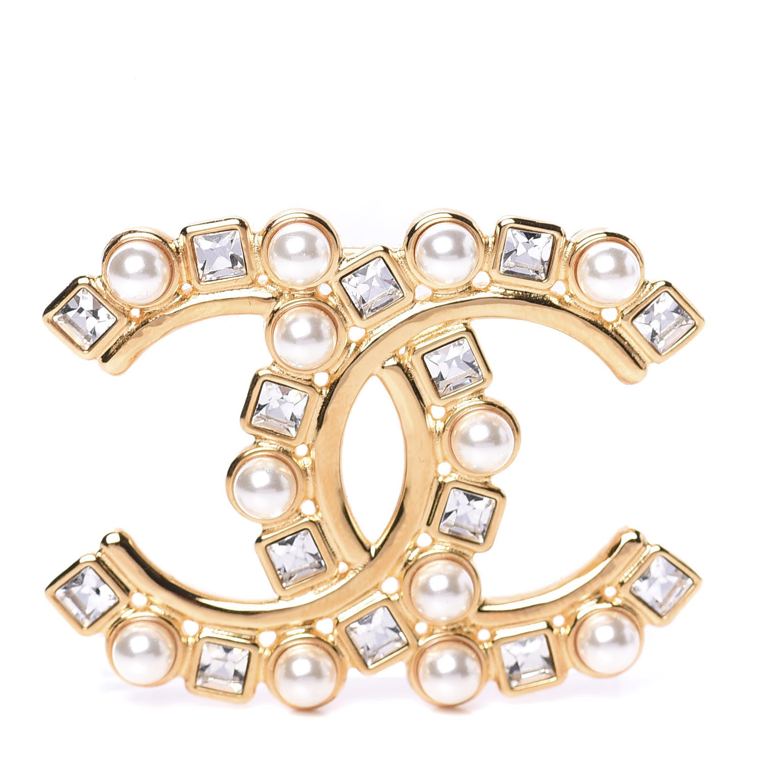 Chanel Pearl Crystal CC Brooch Gold 1 of 5