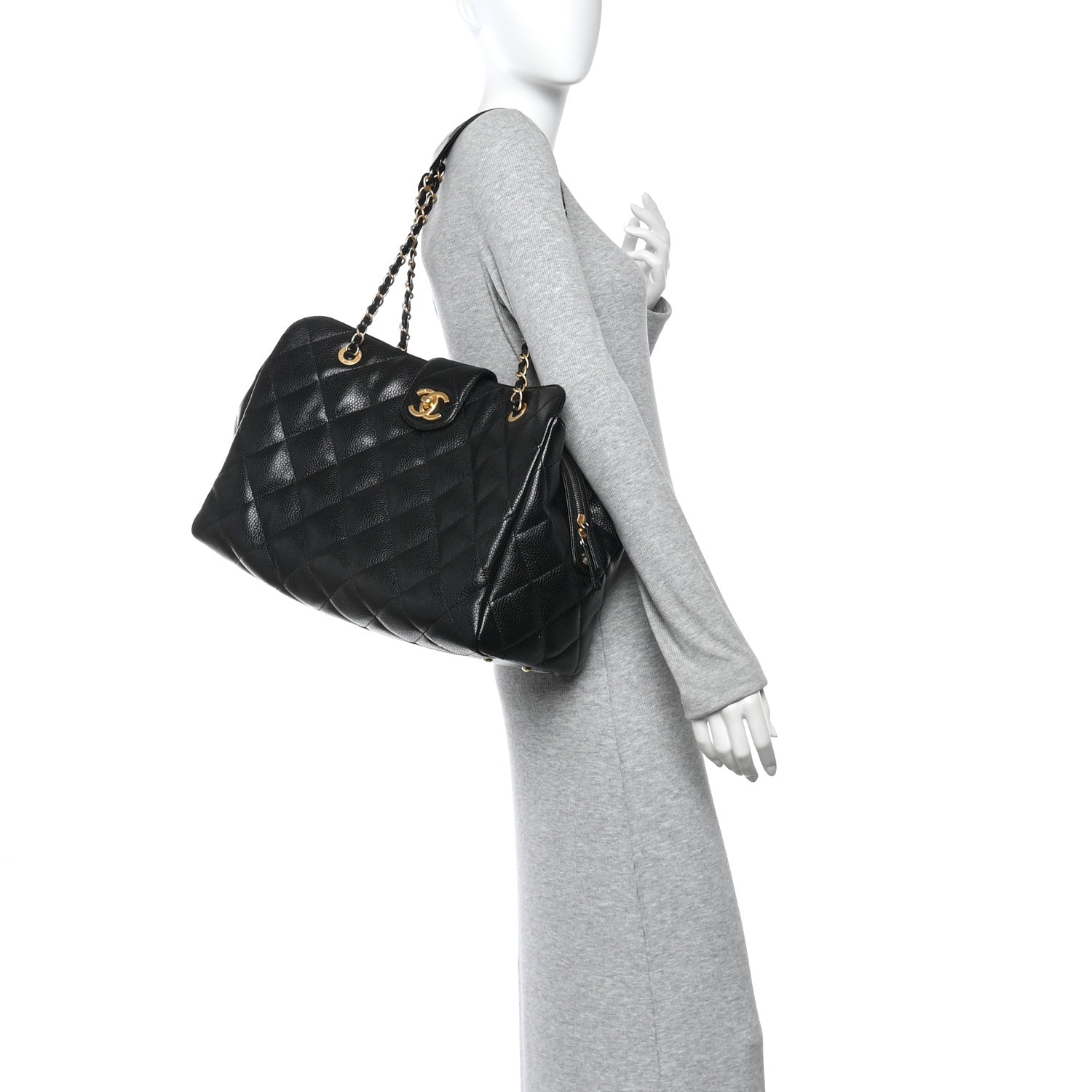Chanel Metallic Grained Calfskin Quilted Shopping Tote Black 2 of 11