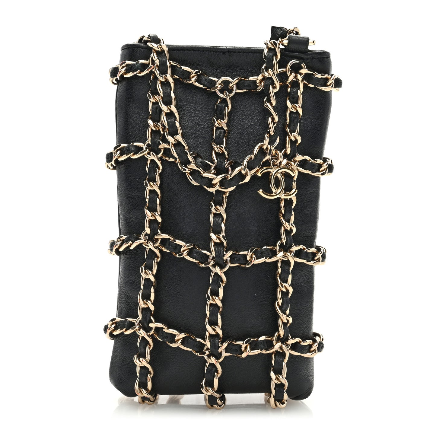 Lambskin Tech Me Out Clutch With Chain Black