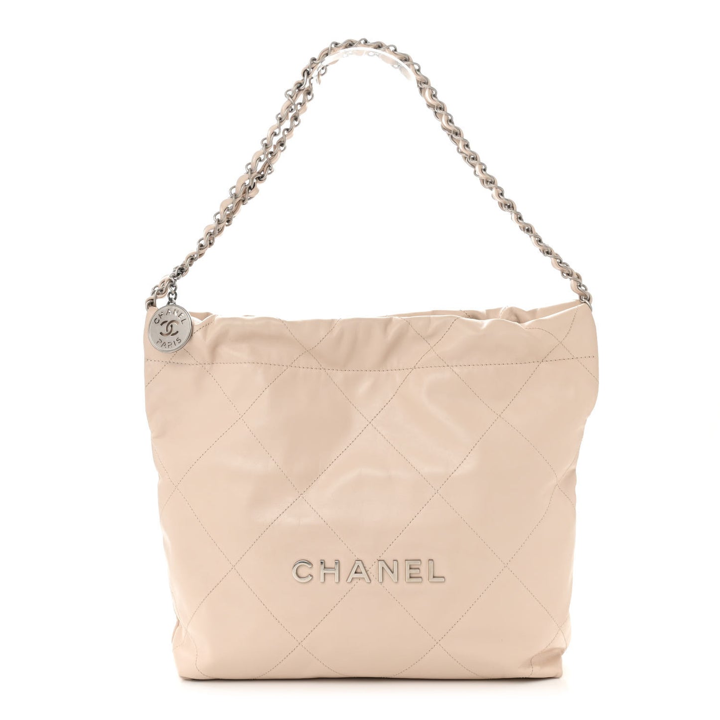 Shiny Calfskin Quilted Small Chanel 22 Ecru