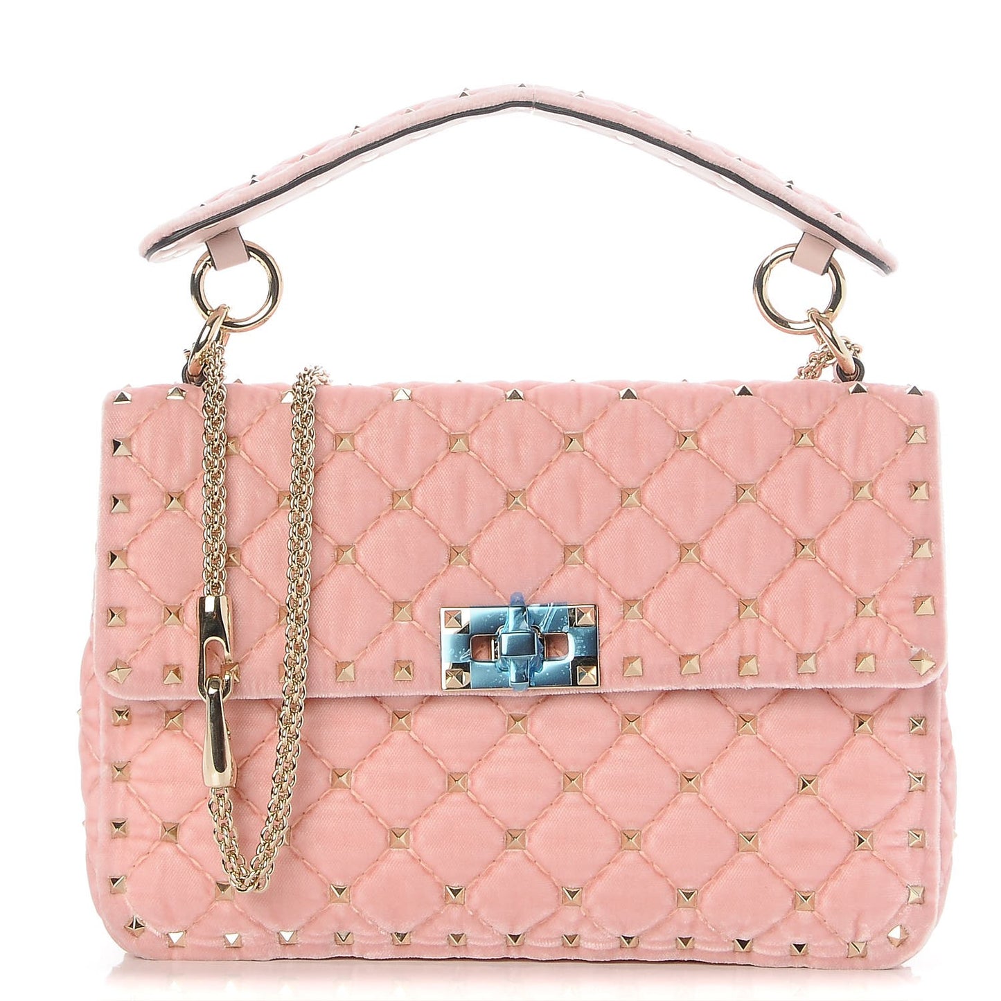 Velvet Medium Rockstud Spike Shoulder Bag Water Rose