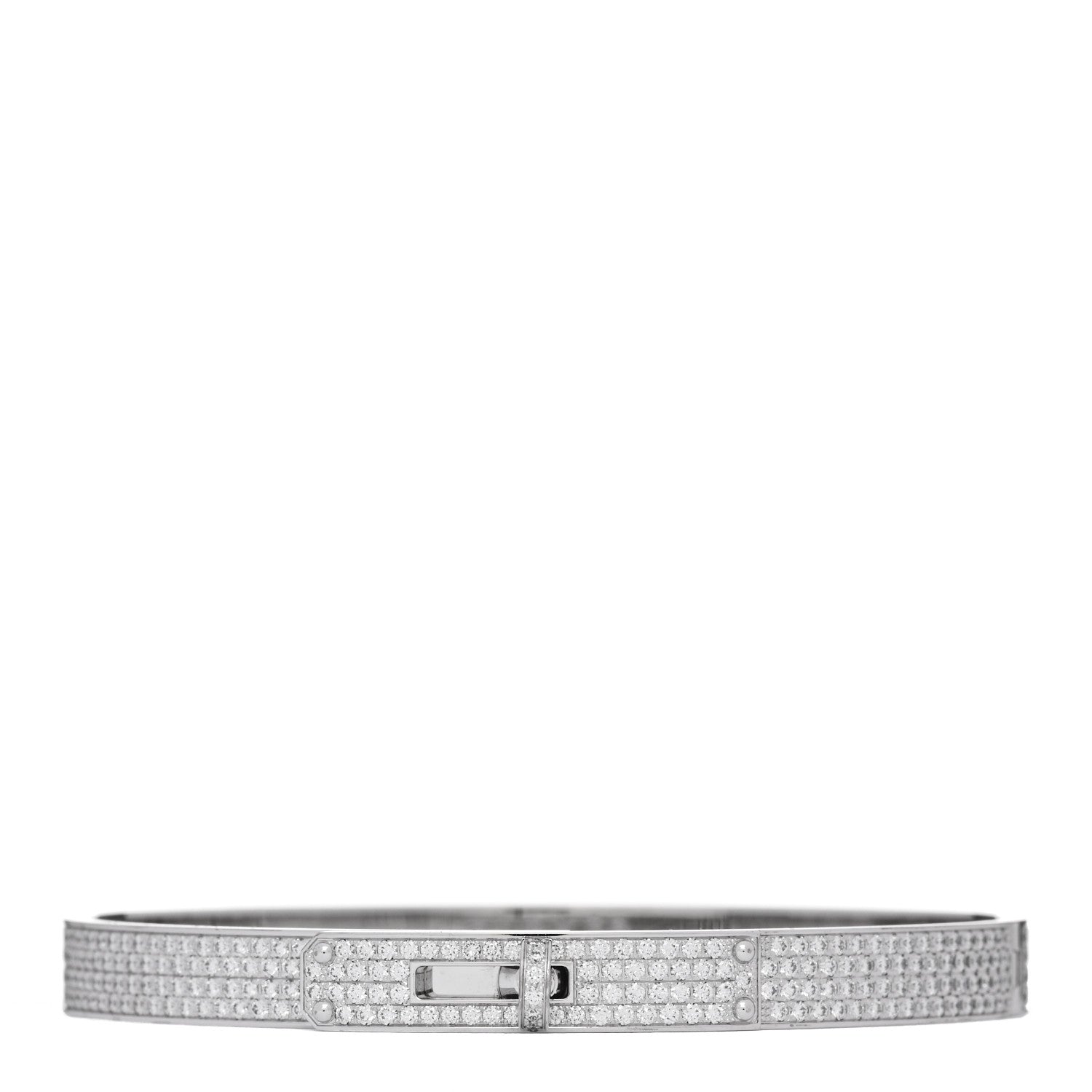 Hermes 18K White Gold Diamond Kelly Full Pave Bracelet XS 1 of 4