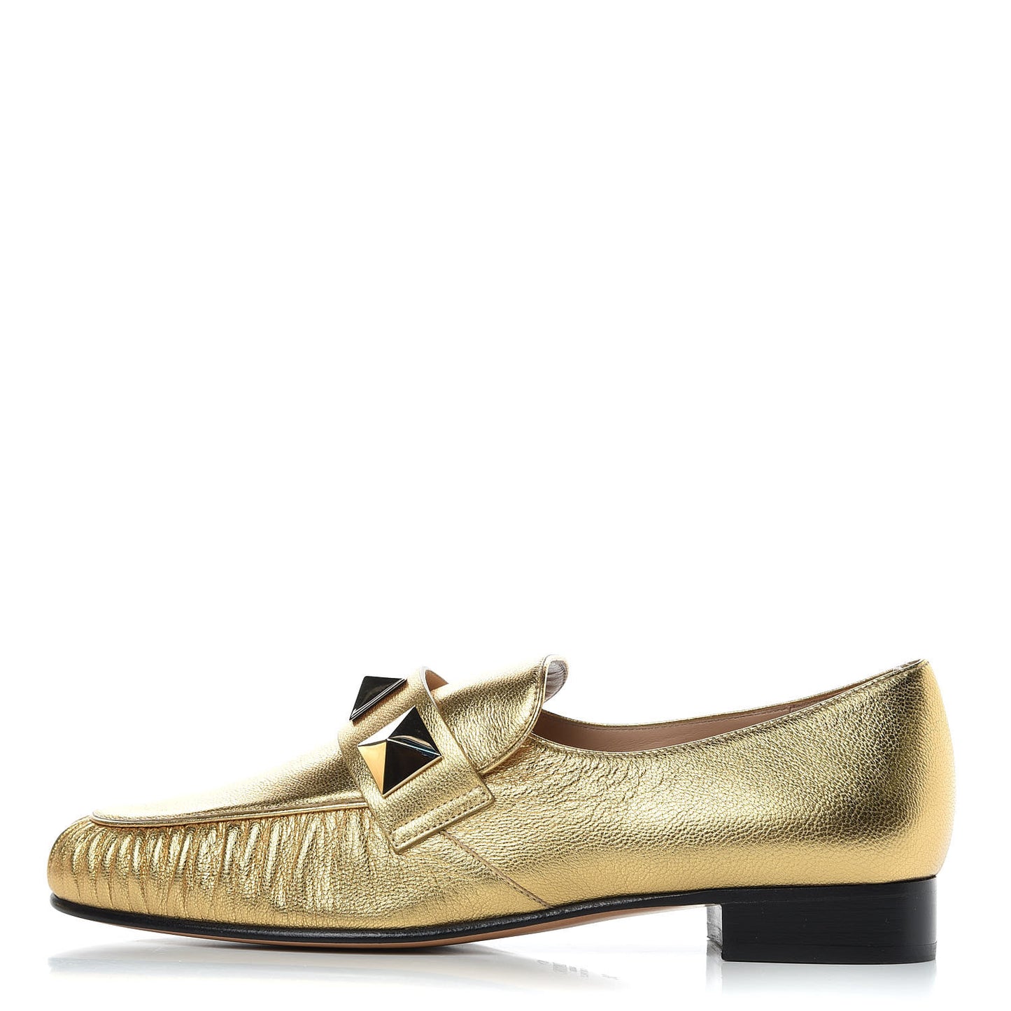 Metallic Calfskin Rockstud Loafers 38 Deep Gold