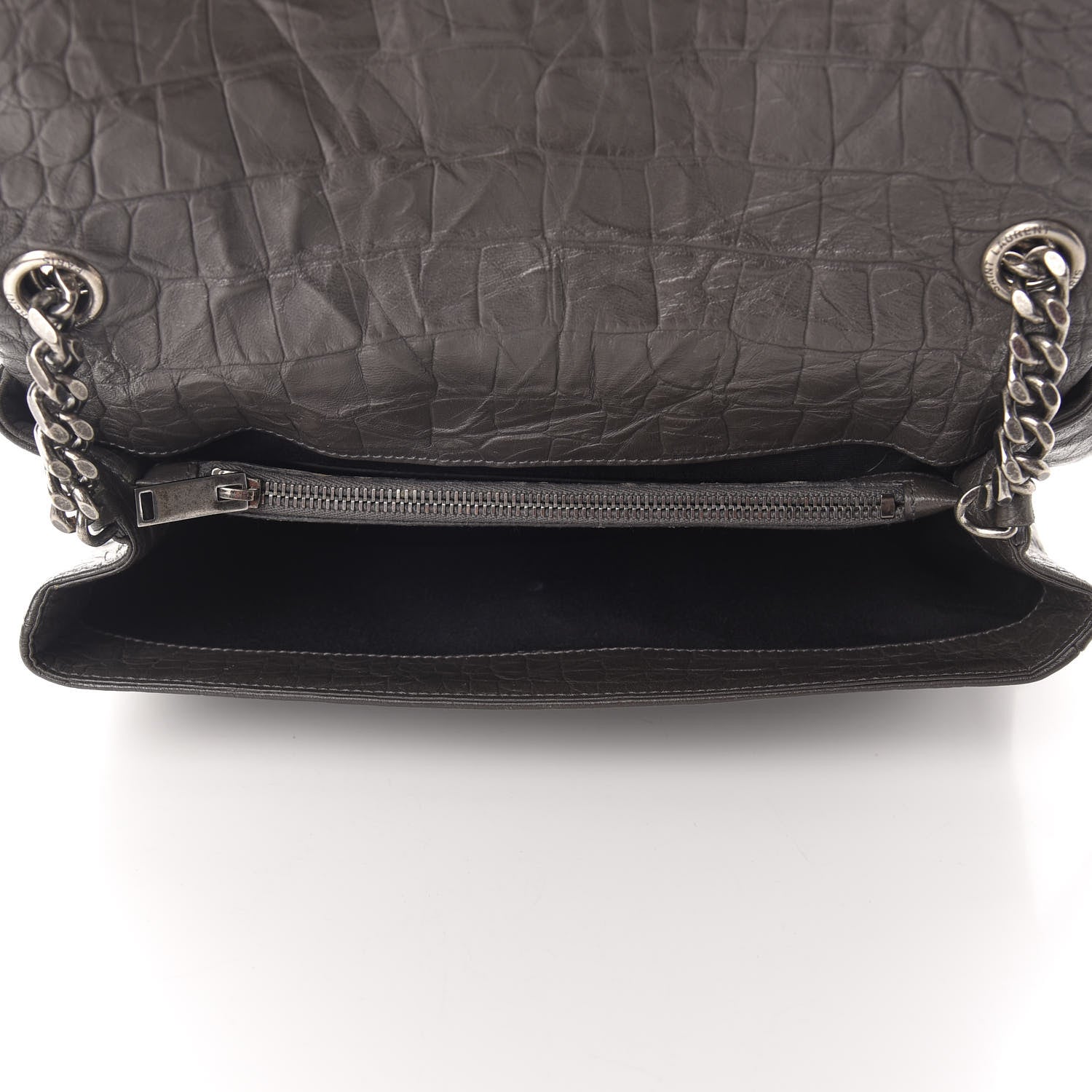 Saint Laurent Calfskin Crocodile Embossed Medium West Hollywood Monogram Fold-Over Dark Brown 4 of 12