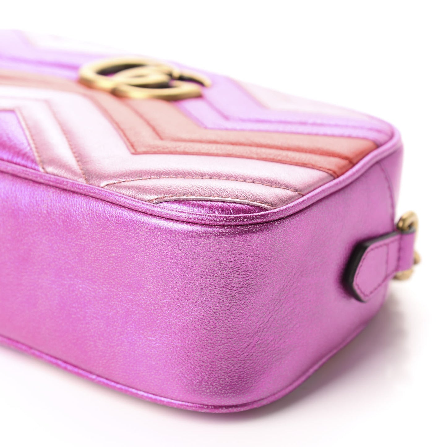Laminated Nappa Matelasse Small GG Marmont Chain Shoulder Bag Fuxia Rosso Rosa
