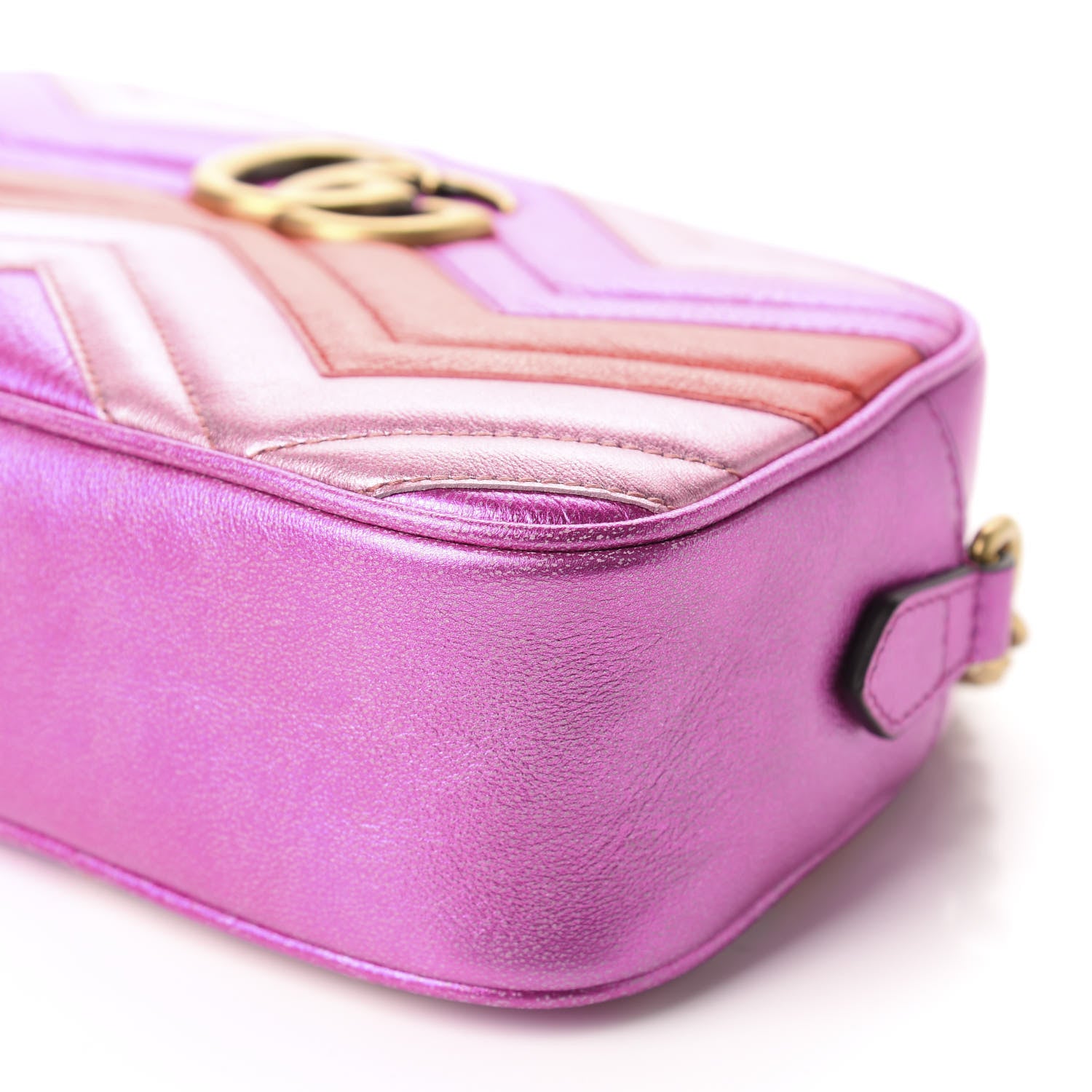 Gucci Laminated Nappa Matelasse Small GG Marmont Chain Shoulder Bag Fuxia Rosso Rosa 7 of 11