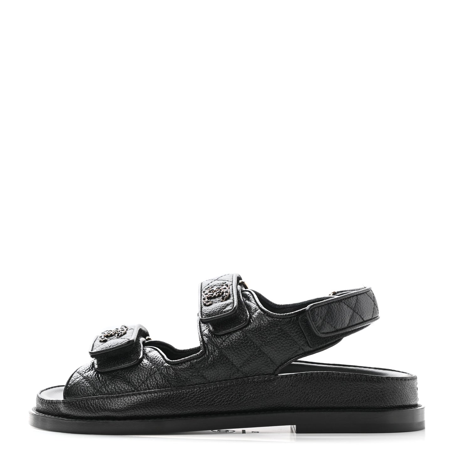 Grained Calfskin Velcro Dad Sandals 35 Black