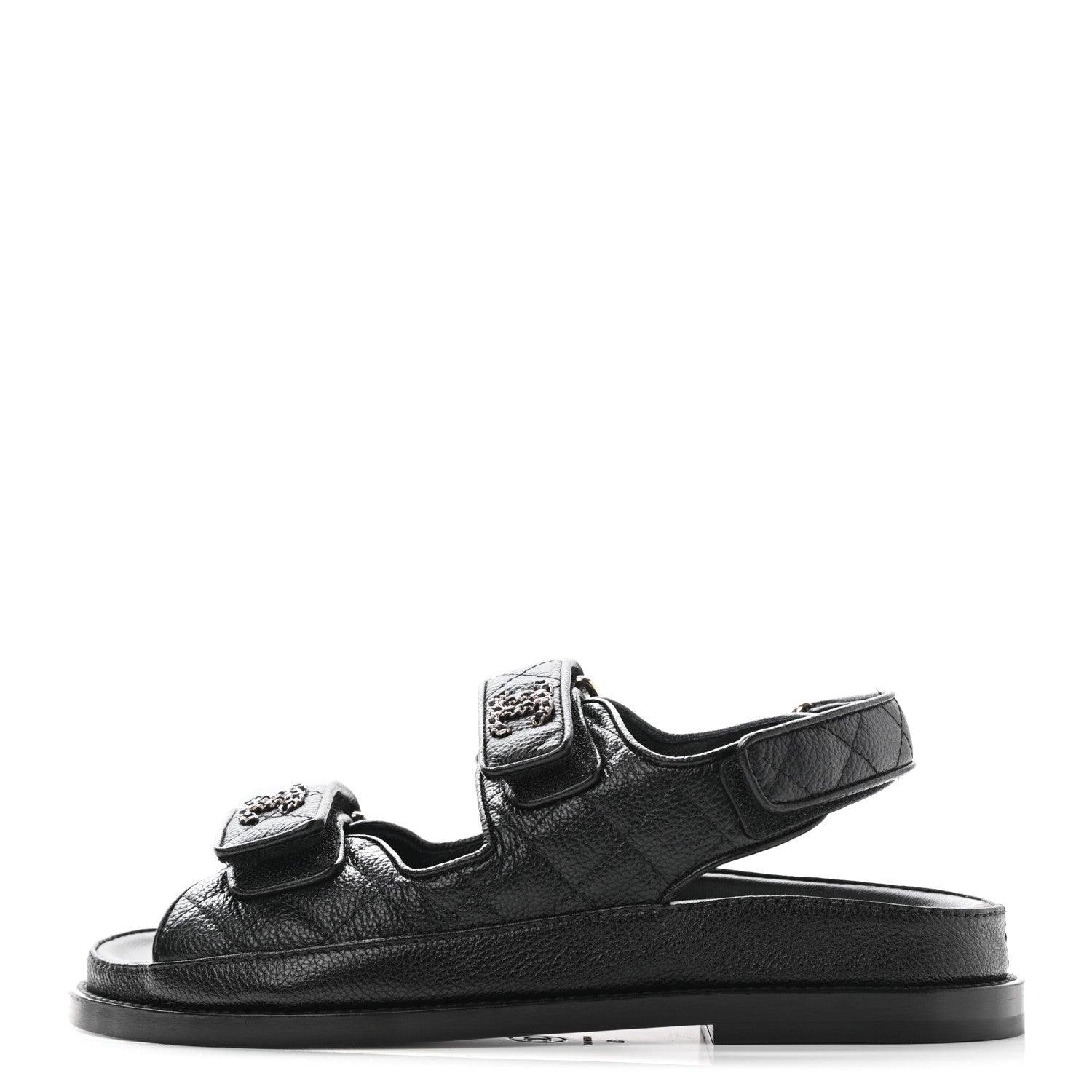Chanel Grained Calfskin Velcro Dad Sandals 35 Black 1 of 9