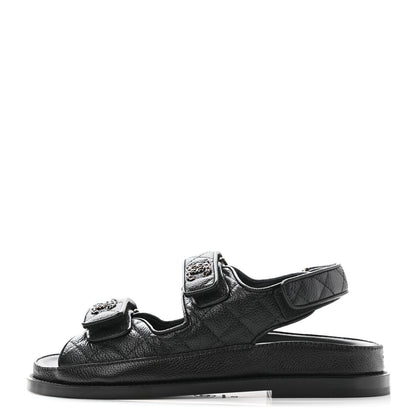 Chanel Grained Calfskin Velcro Dad Sandals 35 Black 1 of 9