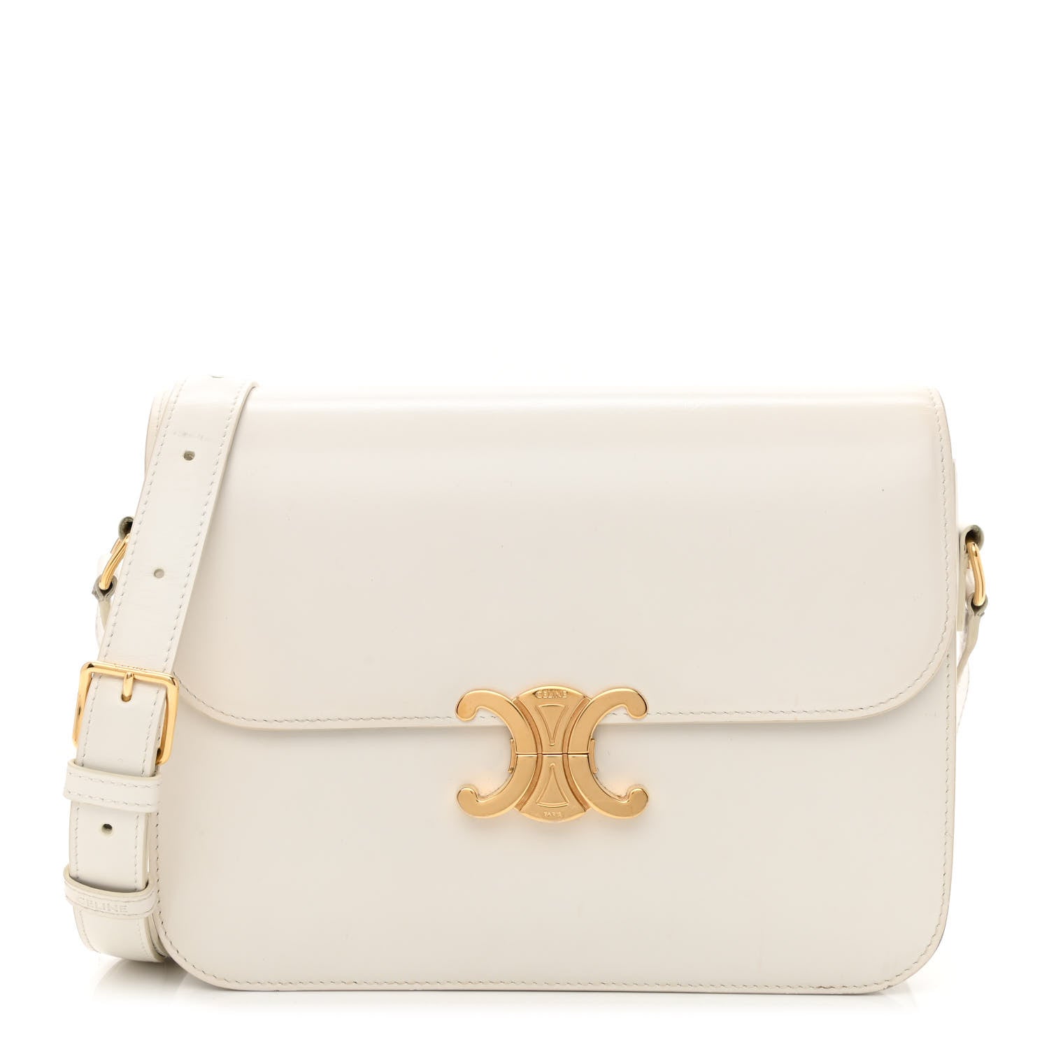 Celine Shiny Calfskin Medium Triomphe White 1 of 13