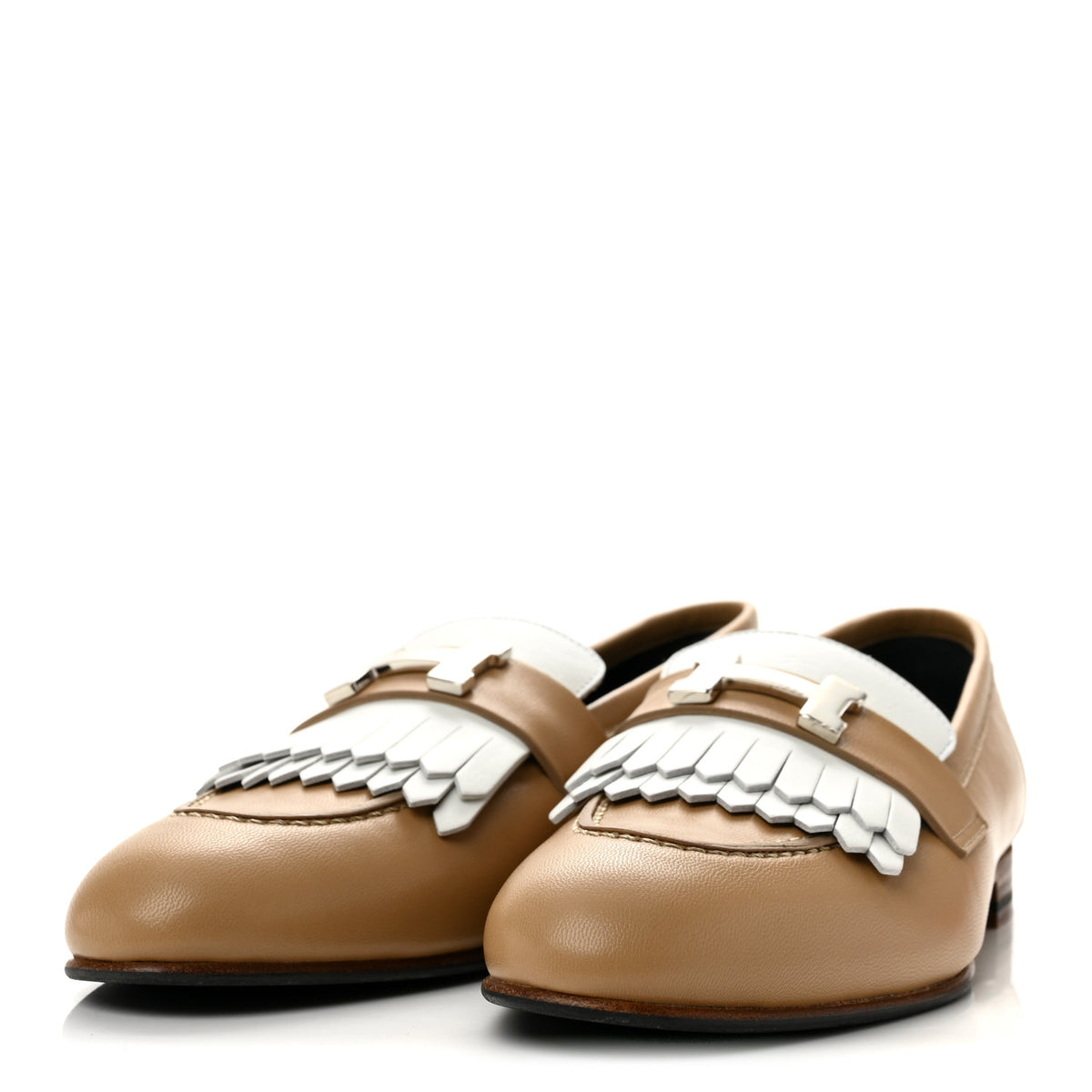 Goatskin Womens Royal Loafers 38 Beige Argile White