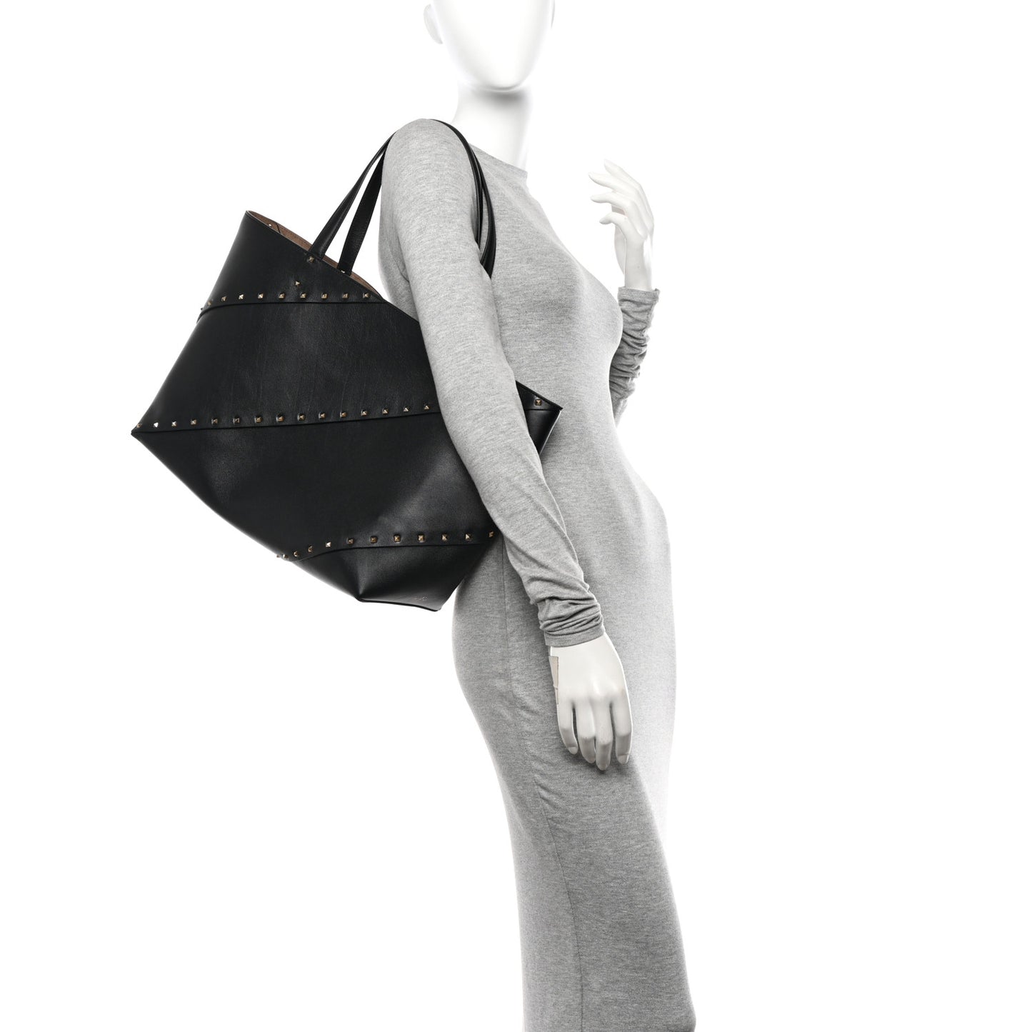 Calfskin Rockstud Large Wispy Tote Black