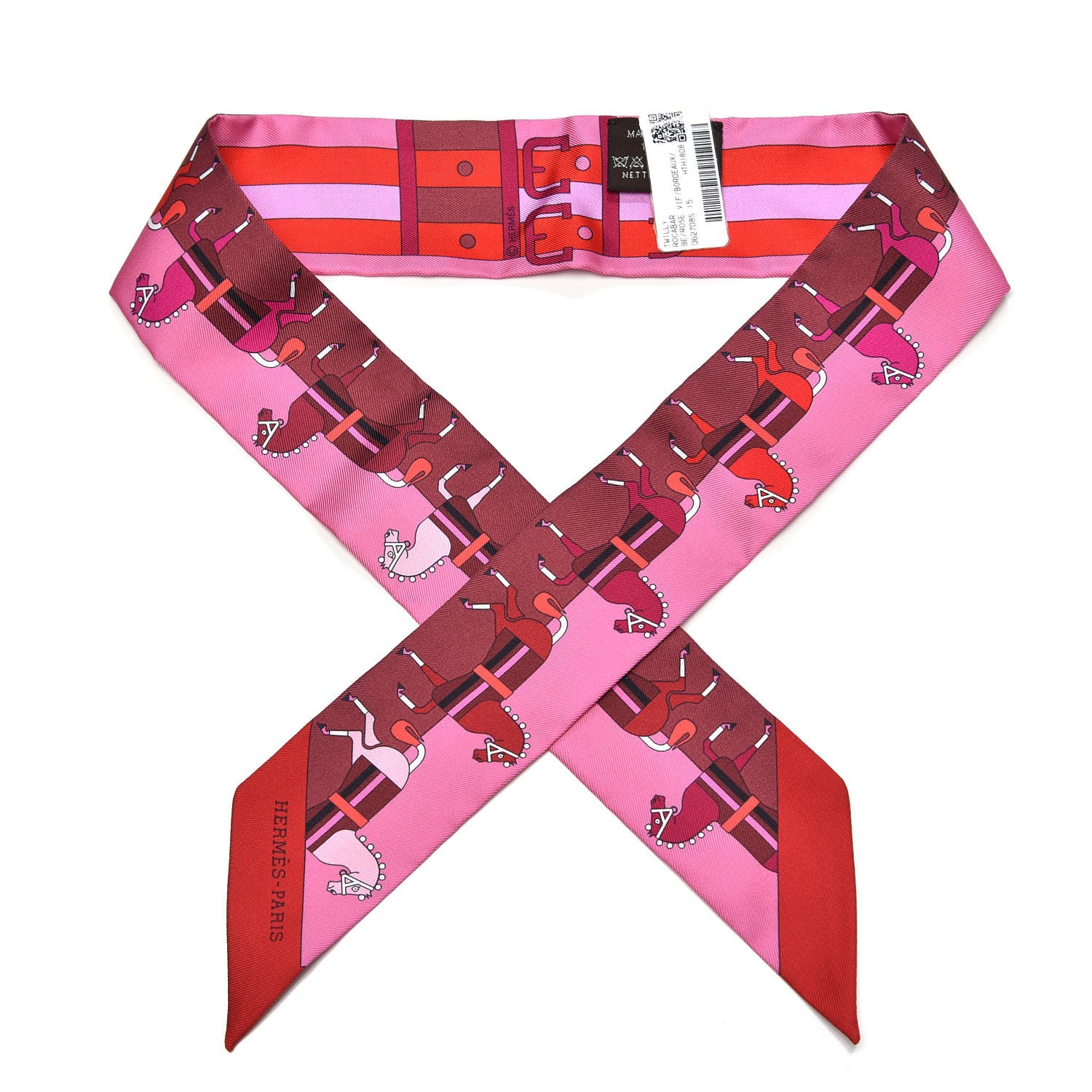 Hermes Silk Rocabar Twilly Rose Vif Bordeaux 1 of 5