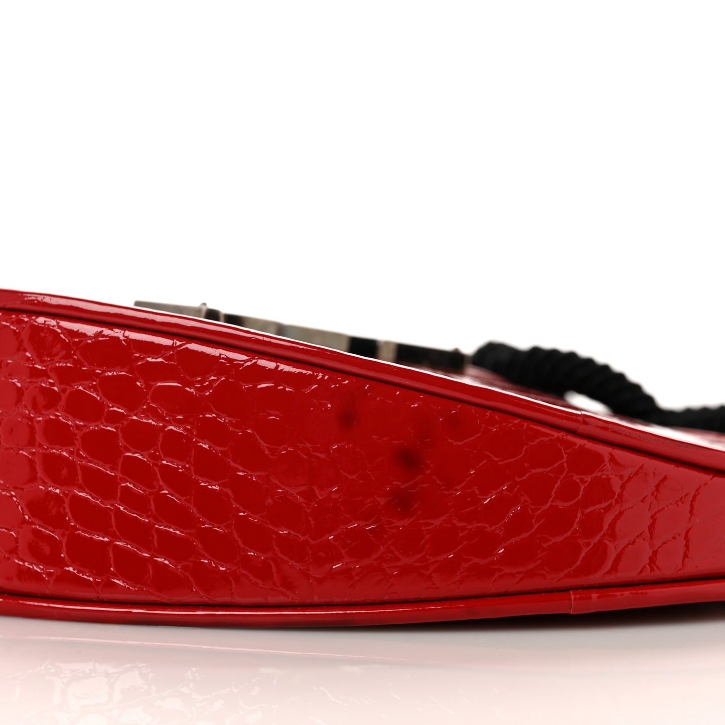 Patent Crocodile Embossed Sac Coeur Heart Shaped Clutch Red